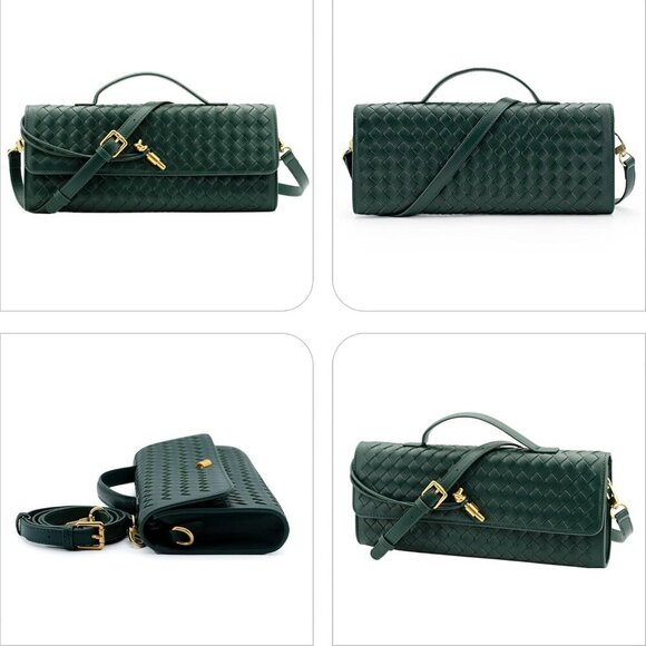🆕Women Emerald Green Leather Woven Clutch Purse Evening Handmade Shoulder Bag - Picture 4 of 6